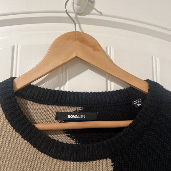 NOVA MEN Abstract Two-tone Men’s Long Sleeve Gold And Black Crew Neck Sweater XL - Picture 7 of 11